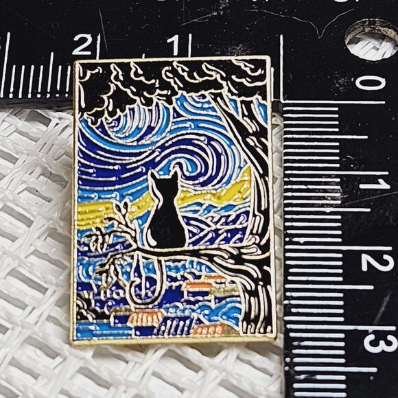 Starry Night Black Cat Enamel Pin Van Gogh Oil Painting Brooch Lapel Badge Set 4 - Picture 9 of 14